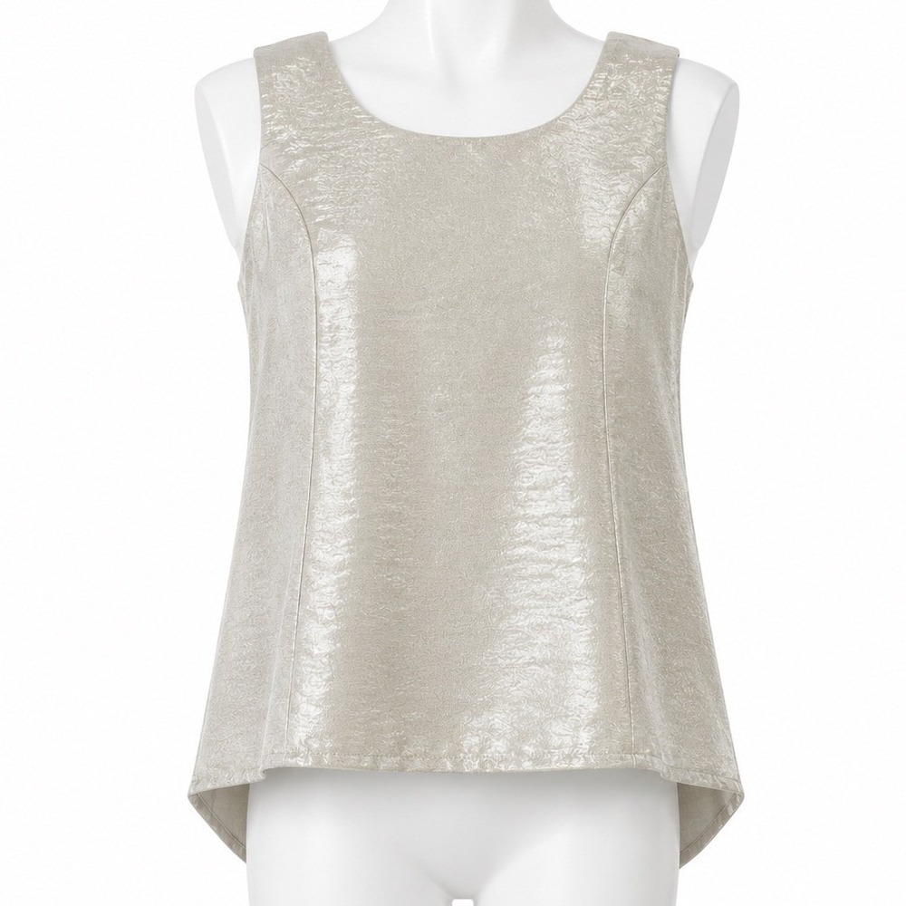 Vintage Solini Champagne Shimmer Shell Top Sleeveless Blouse Womens Size 10